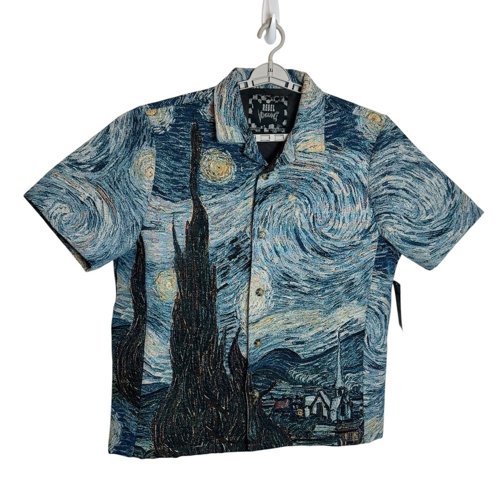 Rebel Vengeance Starry Night Tapestry Woven Shirt Mens XXL Van Gogh Artsey NEW
